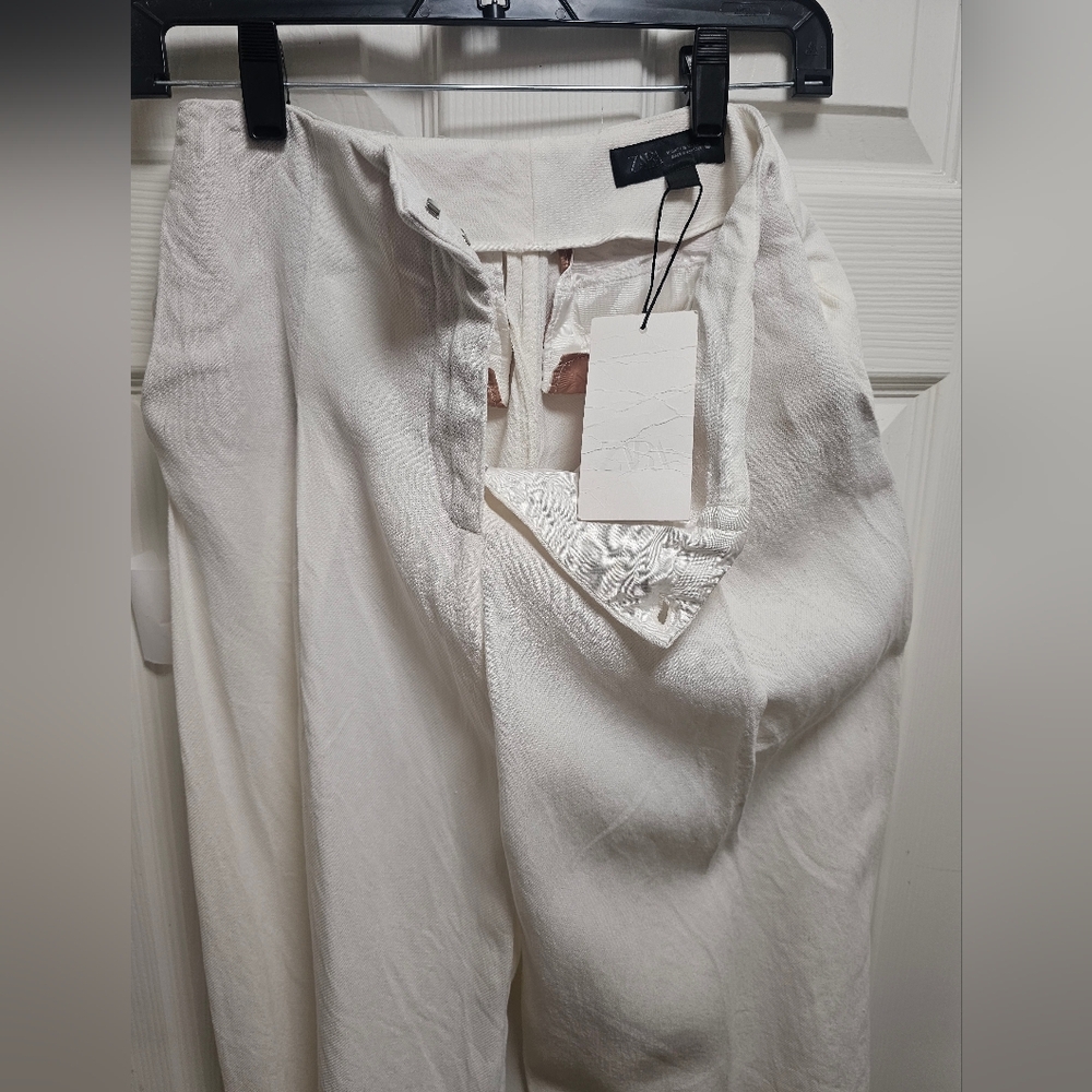 Zara Linen Pants XS Beige – NWT, Lightweight, Side Pockets Higt Weist - Picture 4 of 15